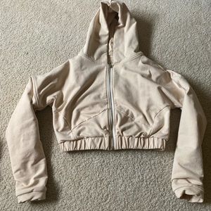 Tan Buff Bunny Crop zip up jacket